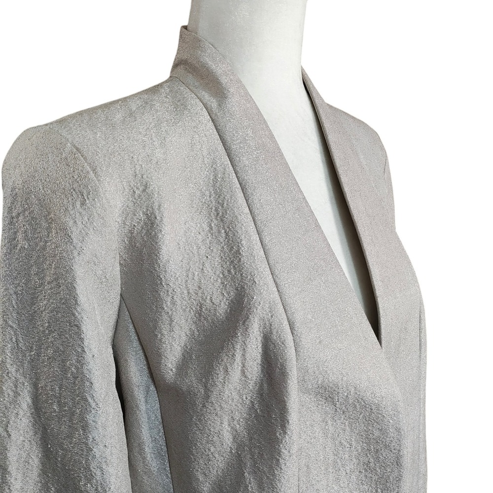 Eileen Fisher Silver Silk Blend Open Front Blazer Jacket Metallic Quiet Luxury S - Picture 6 of 9